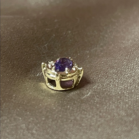 Vintage Solid 14k and Genuine Amethyst Bracelet Slide Charm 7mm - Picture 6 of 8